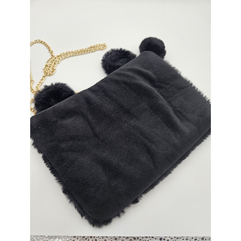 Black Cat Face Small Crossbody Bag Gold Chain Strap Zip Closure Lined - Picture 2 of 4